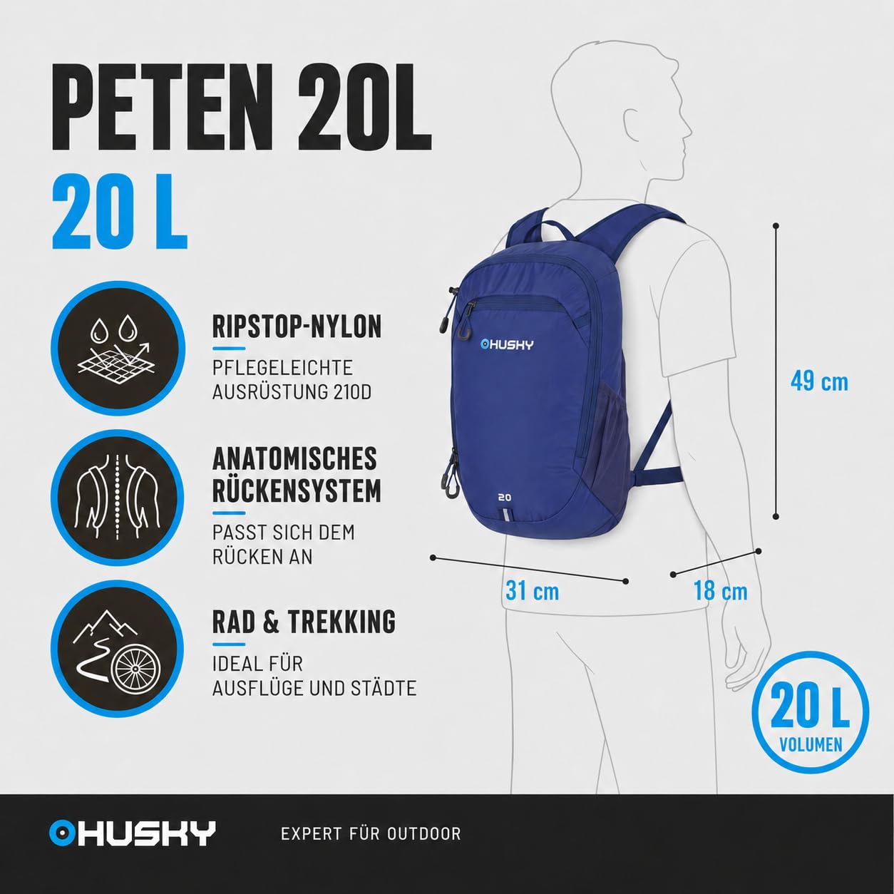 husky-peten-fahrradrucksack-blau-20-l-wasserabweisend image 6