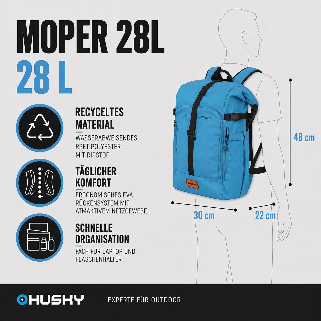 husky-moper-28-l-city-rucksack-hellblau-laptopfach image 4