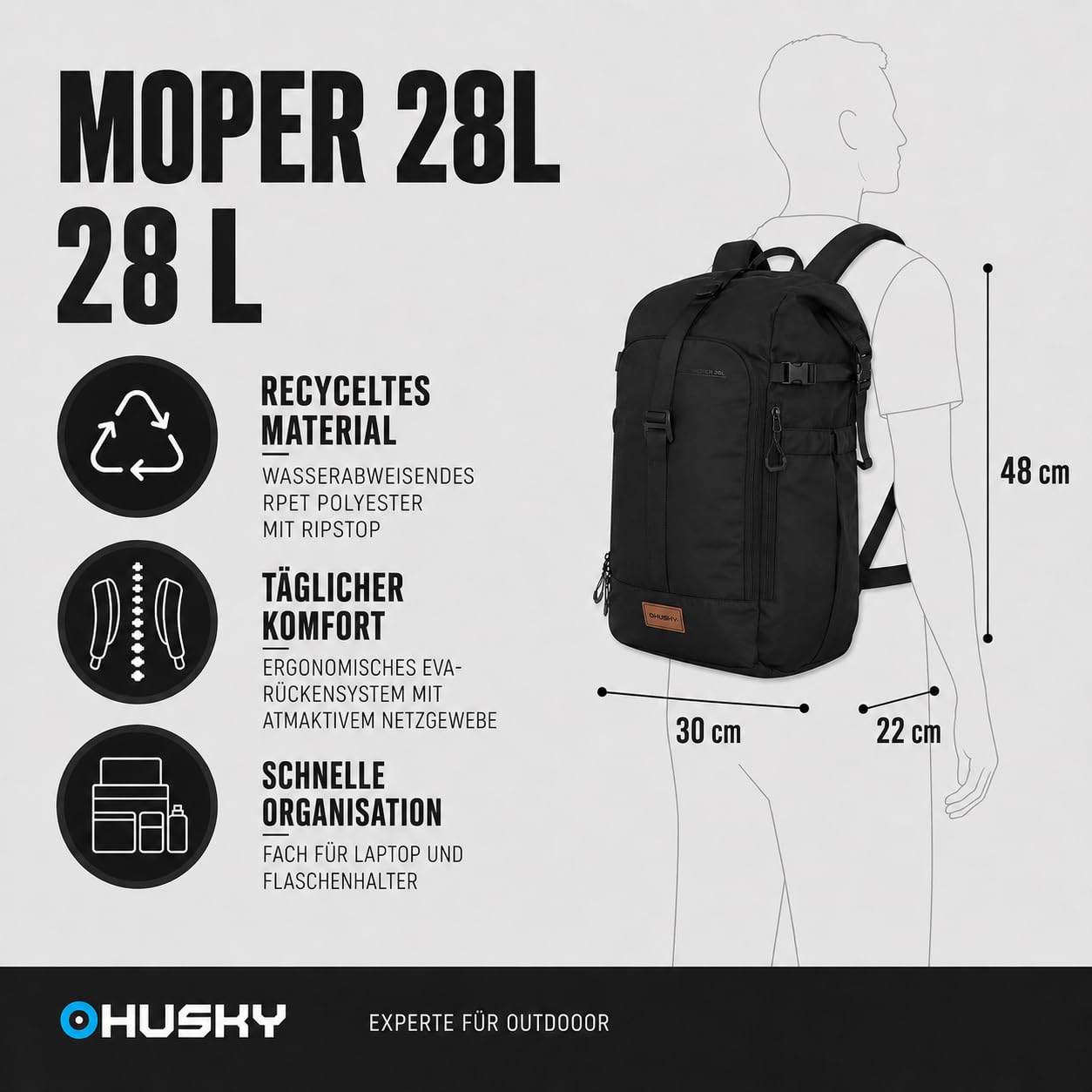 husky-moper-28l-city-rucksack-schwarz-recycelt image 4